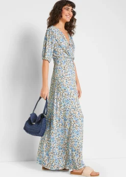 bonprix bonprix Vestido maxi premamá/de lactancia de punto Azul de flores Outlet
