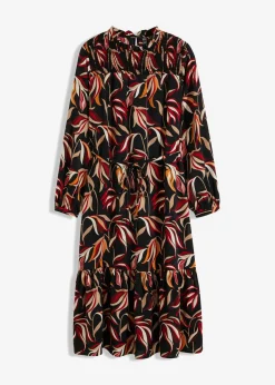 bonprix bonprix Vestido midi Negro con flores Hot