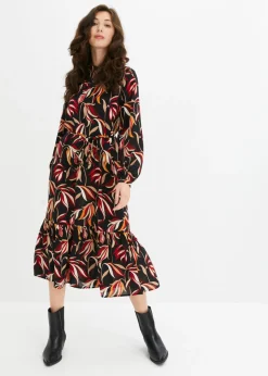 bonprix bonprix Vestido midi Negro con flores Hot
