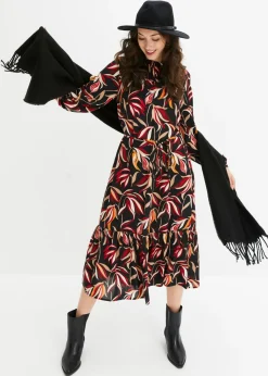 bonprix bonprix Vestido midi Negro con flores Hot