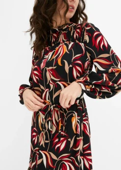 bonprix bonprix Vestido midi Negro con flores Hot
