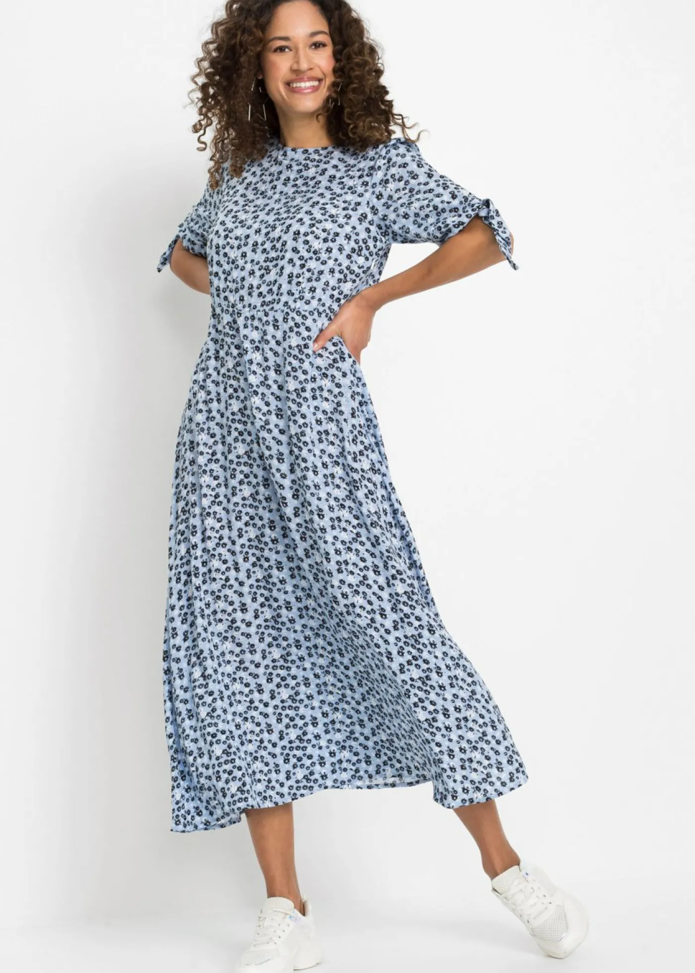 bonprix bonprix Vestido midi azul perla floral Clearance