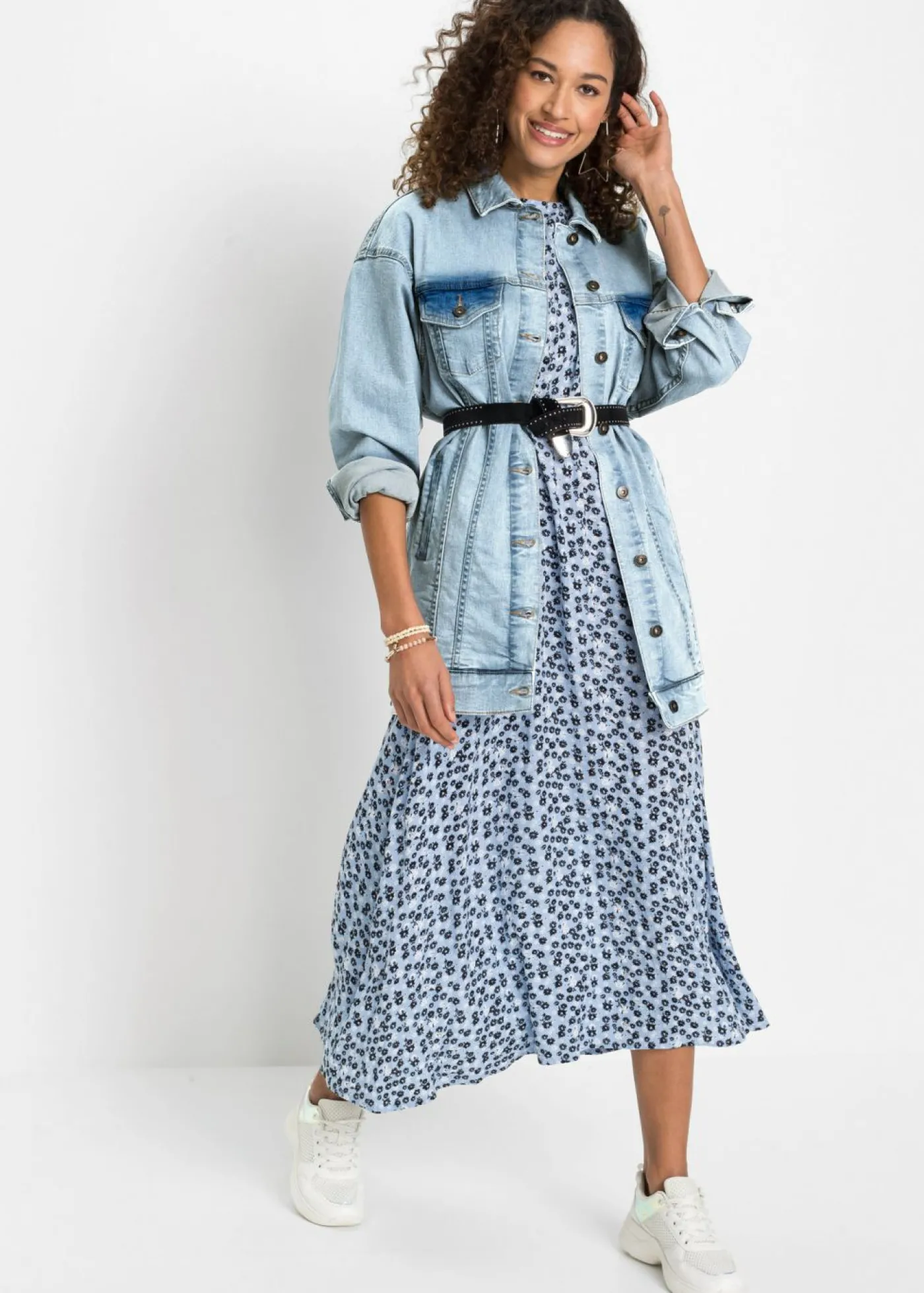 bonprix bonprix Vestido midi azul perla floral Clearance
