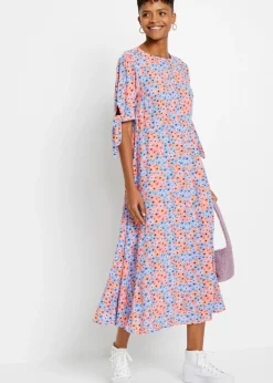bonprix bonprix Vestido midi violeta claro/narajna suave con flores New