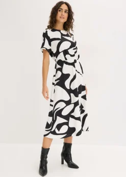bonprix bonprix Vestido midi Negro-blanco Discount