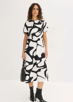bonprix bonprix Vestido midi Negro-blanco Discount