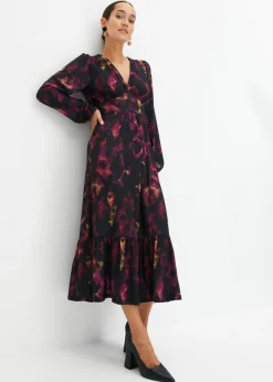 bonprix bonprix Vestido midi negro-purpúra Hot