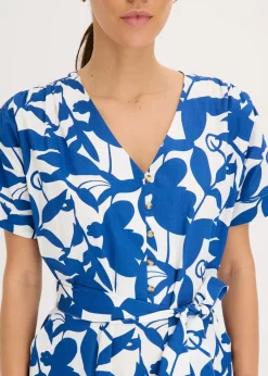bonprix bonprix Vestido midi Azul ártico/blanco lana de flores New