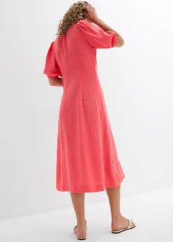 bonprix bonprix Vestido midi acampanado con mangas abullonadas rosa paraíso New