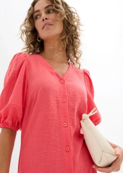 bonprix bonprix Vestido midi acampanado con mangas abullonadas rosa paraíso New