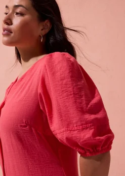 bonprix bonprix Vestido midi acampanado con mangas abullonadas rosa paraíso New