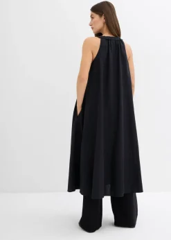 bonprix bonprix Vestido midi acampanado de mezcla de viscosa Negro Outlet