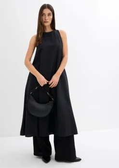 bonprix bonprix Vestido midi acampanado de mezcla de viscosa Negro Outlet