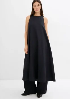 bonprix bonprix Vestido midi acampanado de mezcla de viscosa Negro Outlet