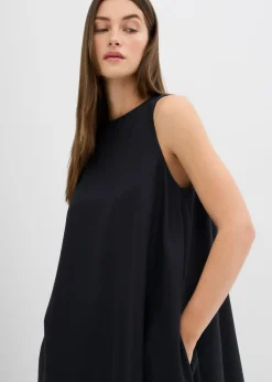 bonprix bonprix Vestido midi acampanado de mezcla de viscosa Negro Outlet