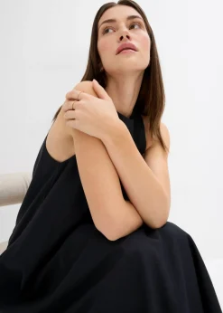 bonprix bonprix Vestido midi acampanado de mezcla de viscosa Negro Outlet