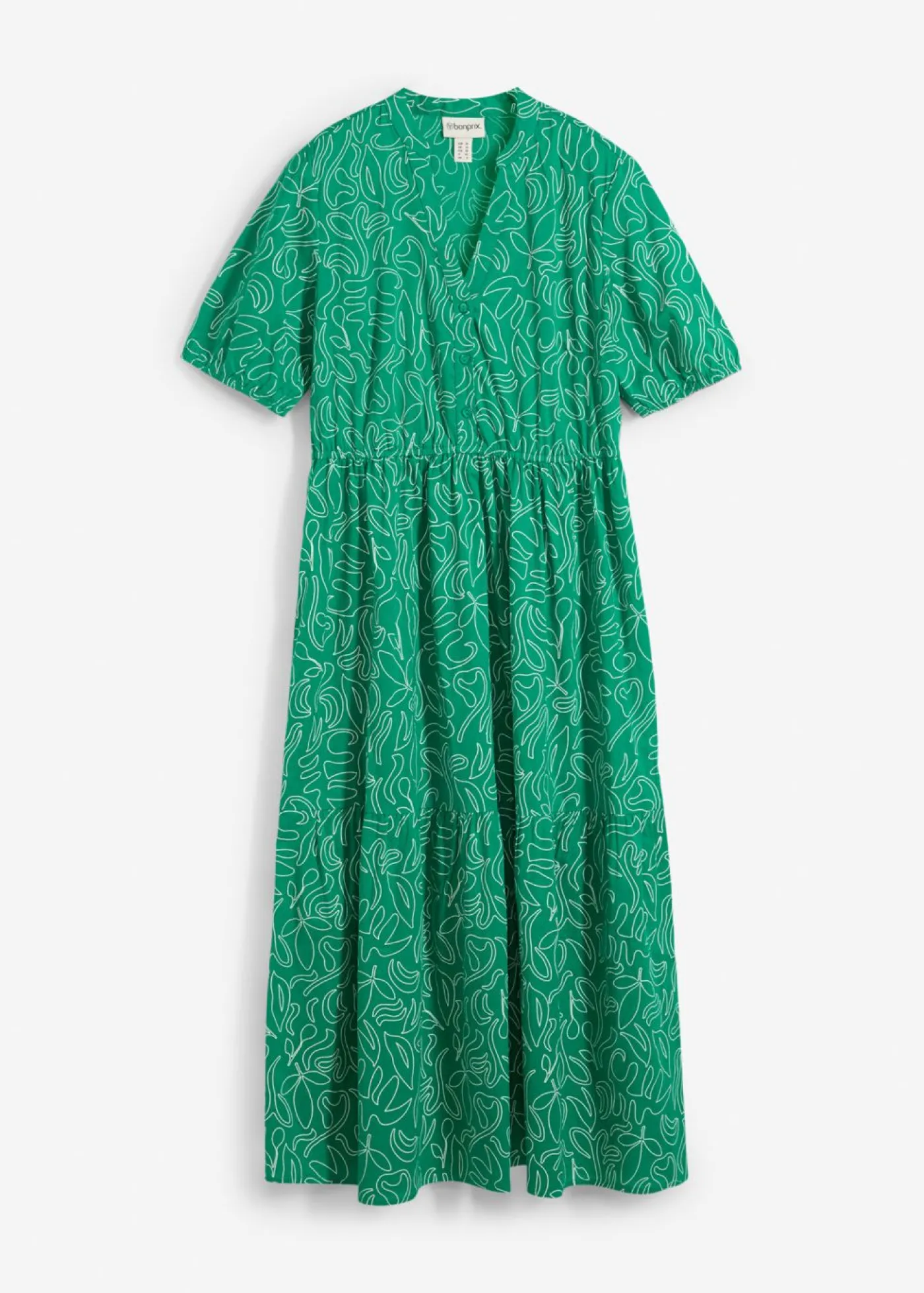 bonprix bonprix Vestido midi ancho de algodón puro Verde menta-blanco lana estampado