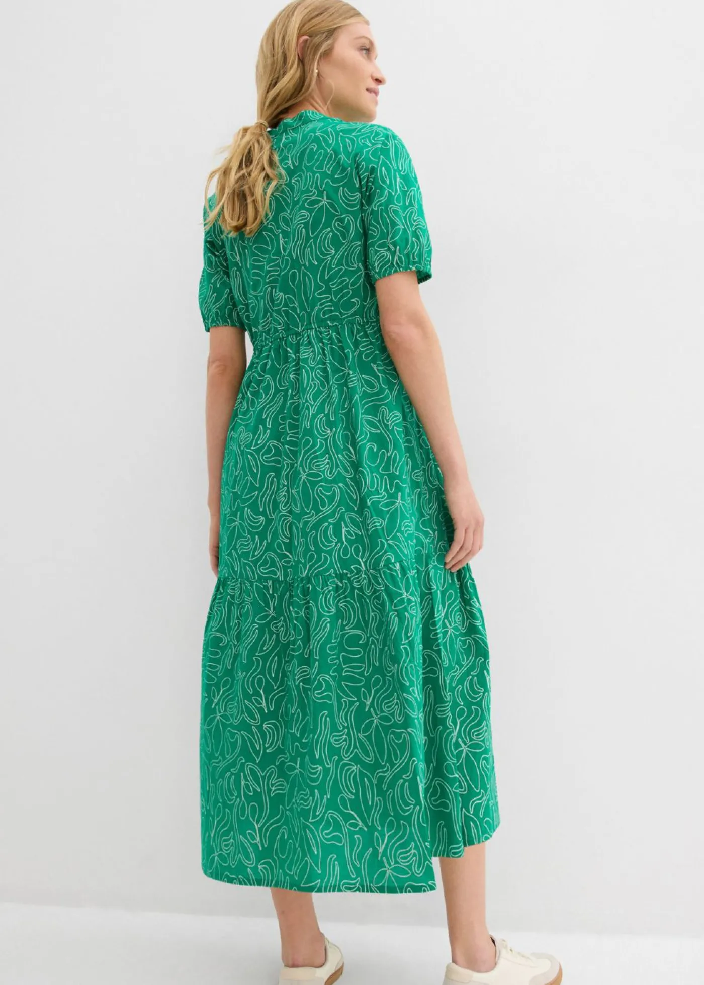 bonprix bonprix Vestido midi ancho de algodón puro Verde menta-blanco lana estampado