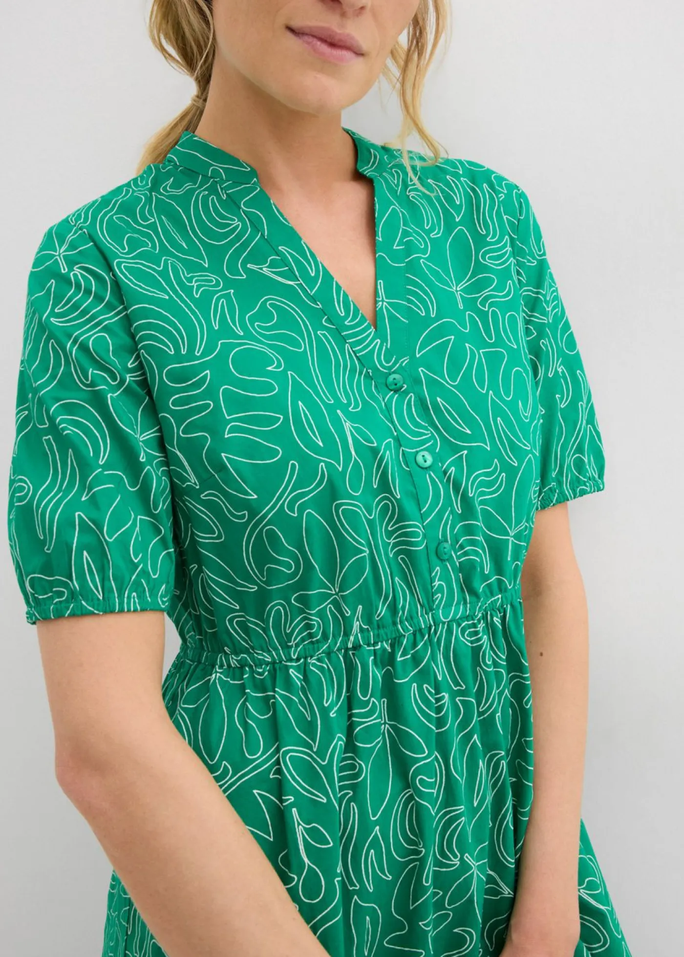 bonprix bonprix Vestido midi ancho de algodón puro Verde menta-blanco lana estampado