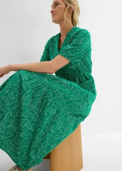 bonprix bonprix Vestido midi ancho de algodón puro Verde menta-blanco lana estampado