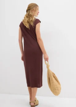 bonprix bonprix Vestido midi con aspecto de punto Marrón tierra Outlet