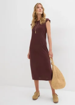 bonprix bonprix Vestido midi con aspecto de punto Marrón tierra Outlet