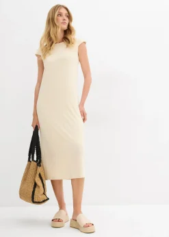 bonprix bonprix Vestido midi con aspecto de punto Crudo Online