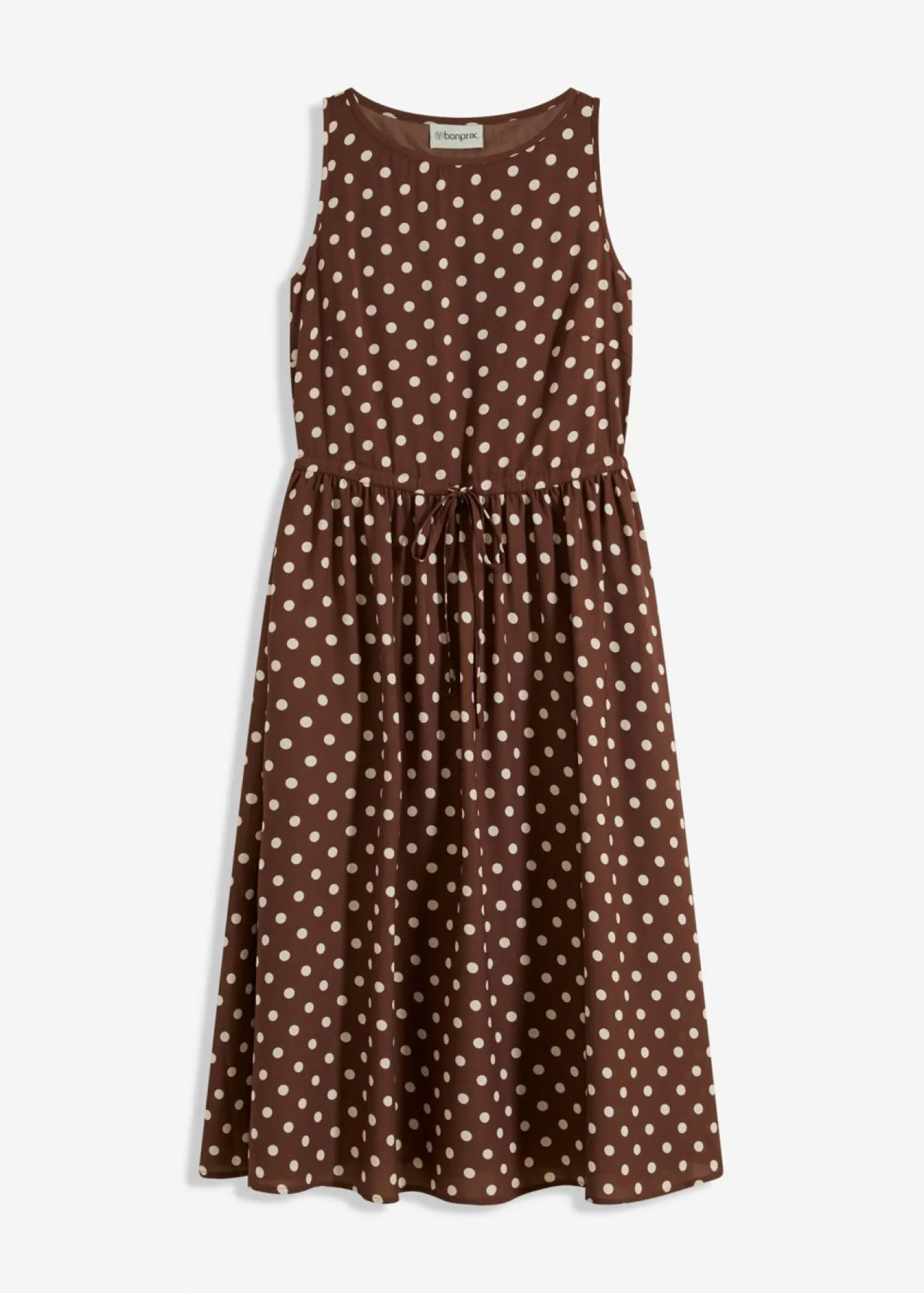 bonprix bonprix Vestido midi con cordón marrón claro/beige arena topos Sale