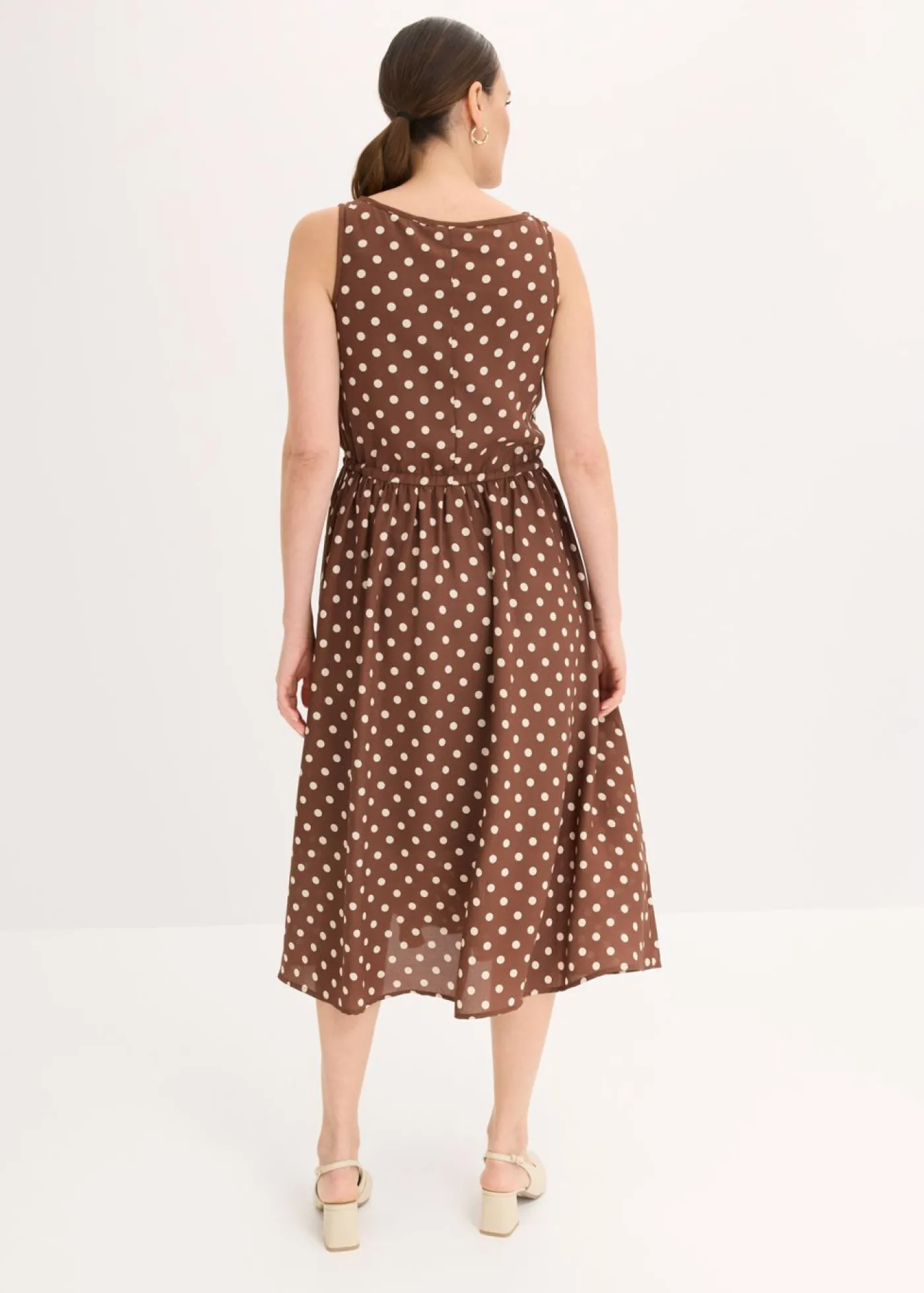 bonprix bonprix Vestido midi con cordón marrón claro/beige arena topos Sale