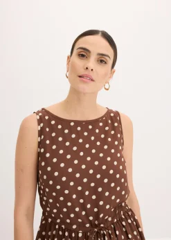 bonprix bonprix Vestido midi con cordón marrón claro/beige arena topos Sale