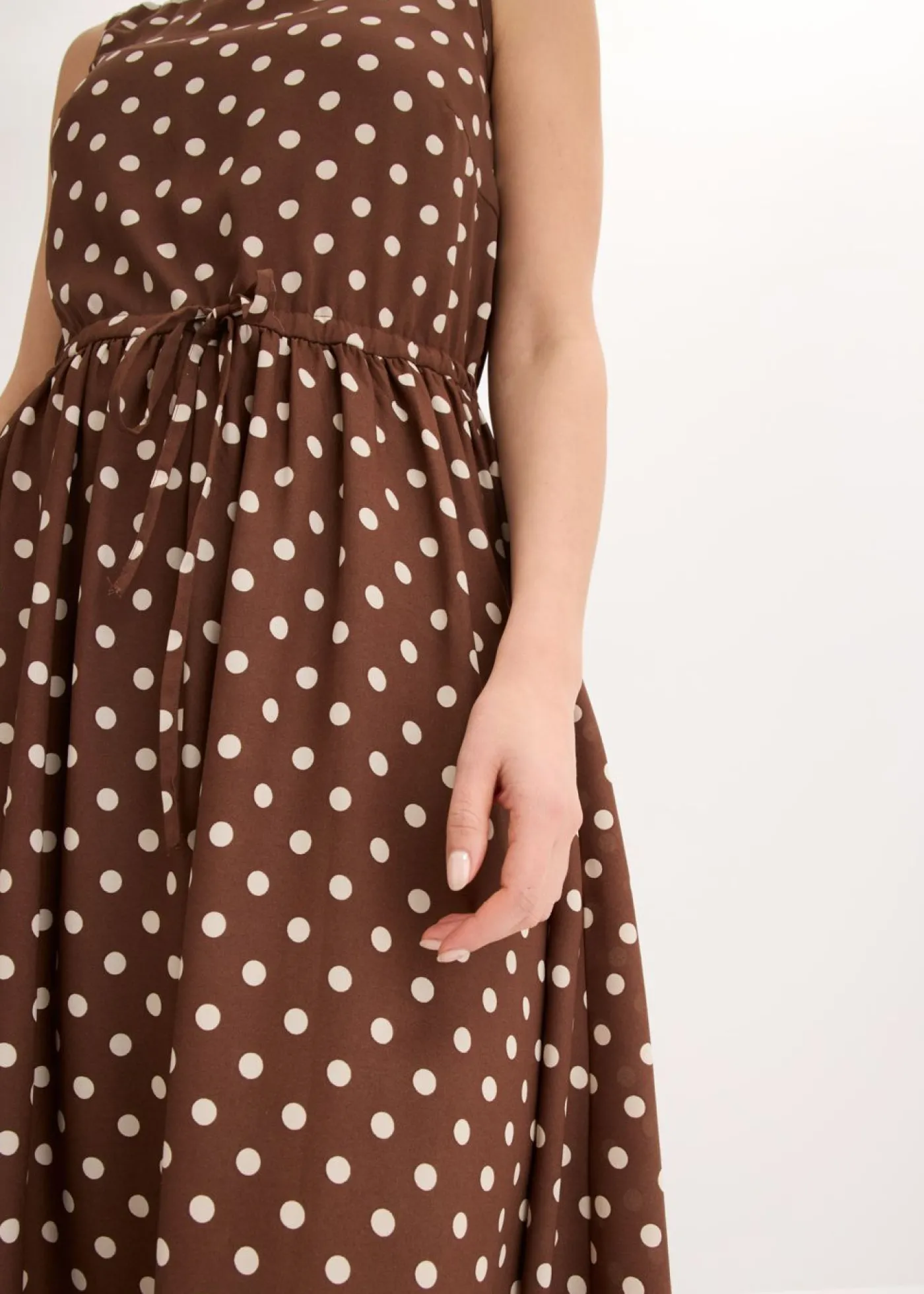 bonprix bonprix Vestido midi con cordón marrón claro/beige arena topos Sale