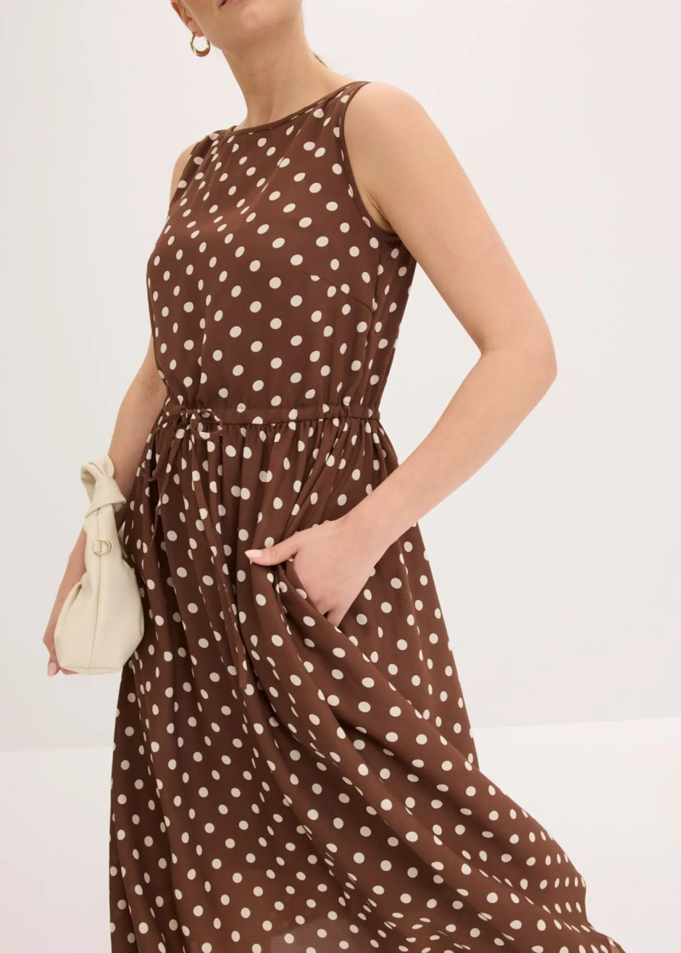 bonprix bonprix Vestido midi con cordón marrón claro/beige arena topos Sale