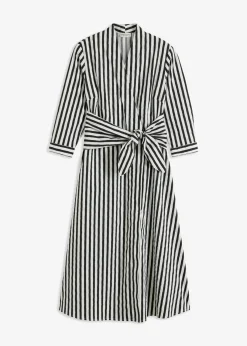 bonprix bonprix Vestido midi con cordón Blanco lana-negro de rayas