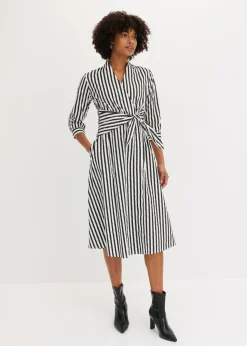bonprix bonprix Vestido midi con cordón Blanco lana-negro de rayas