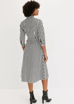 bonprix bonprix Vestido midi con cordón Blanco lana-negro de rayas
