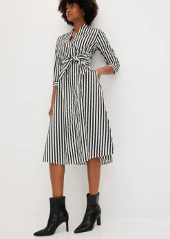 bonprix bonprix Vestido midi con cordón Blanco lana-negro de rayas