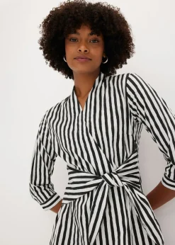 bonprix bonprix Vestido midi con cordón Blanco lana-negro de rayas
