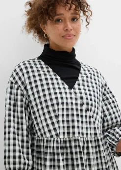 bonprix bonprix Vestido midi con corte holgado Negro-blanco a cuadros Sale