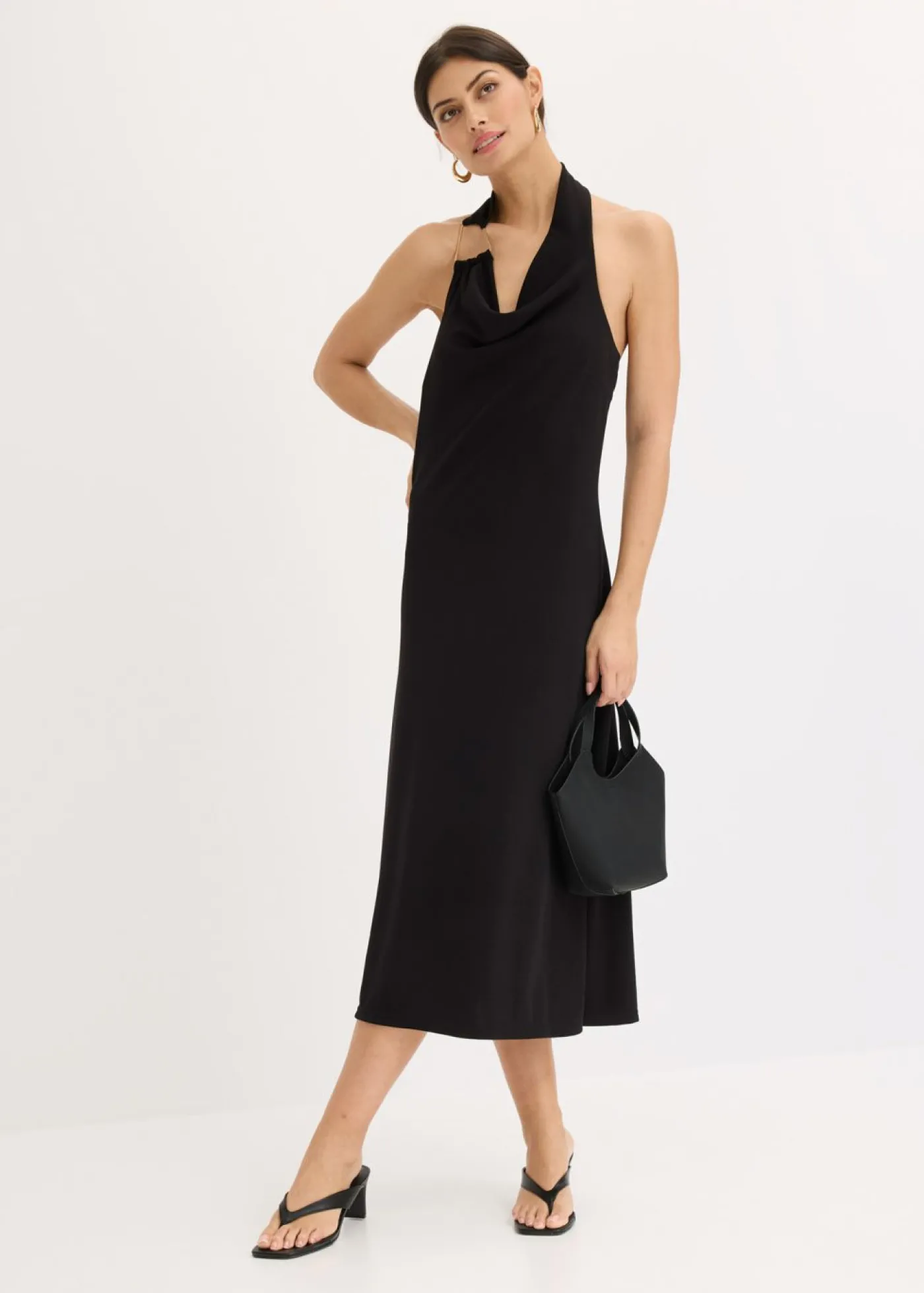 bonprix bonprix Vestido midi con detalle metálico decorativo Negro Hot
