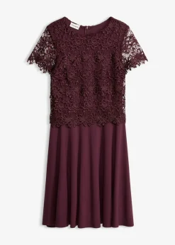 bonprix bonprix Vestido midi con encaje rojo burdeos Sale