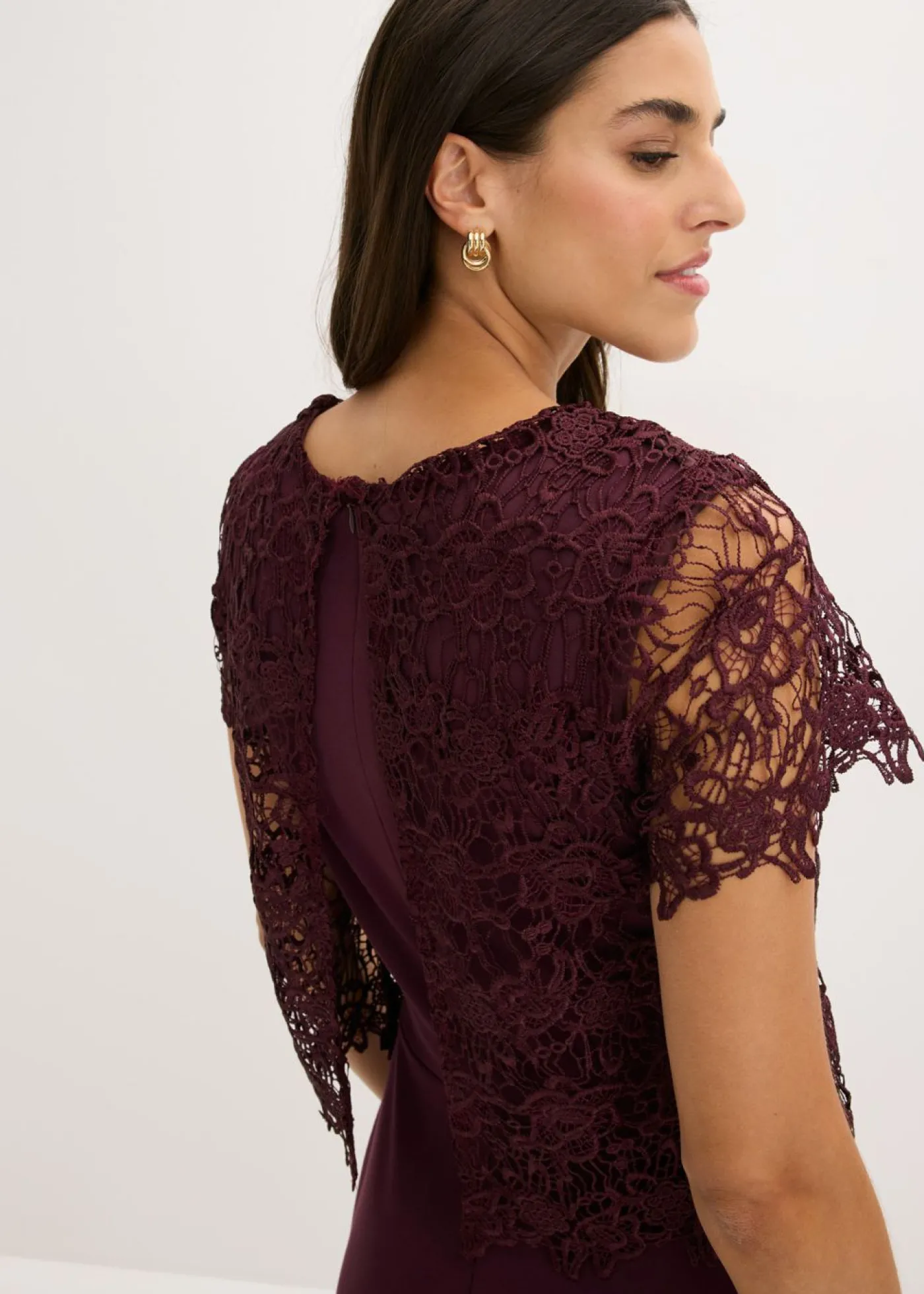 bonprix bonprix Vestido midi con encaje rojo burdeos Sale