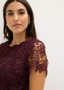 bonprix bonprix Vestido midi con encaje rojo burdeos Sale