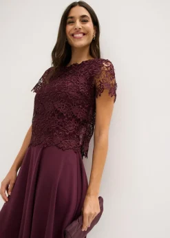 bonprix bonprix Vestido midi con encaje rojo burdeos Sale