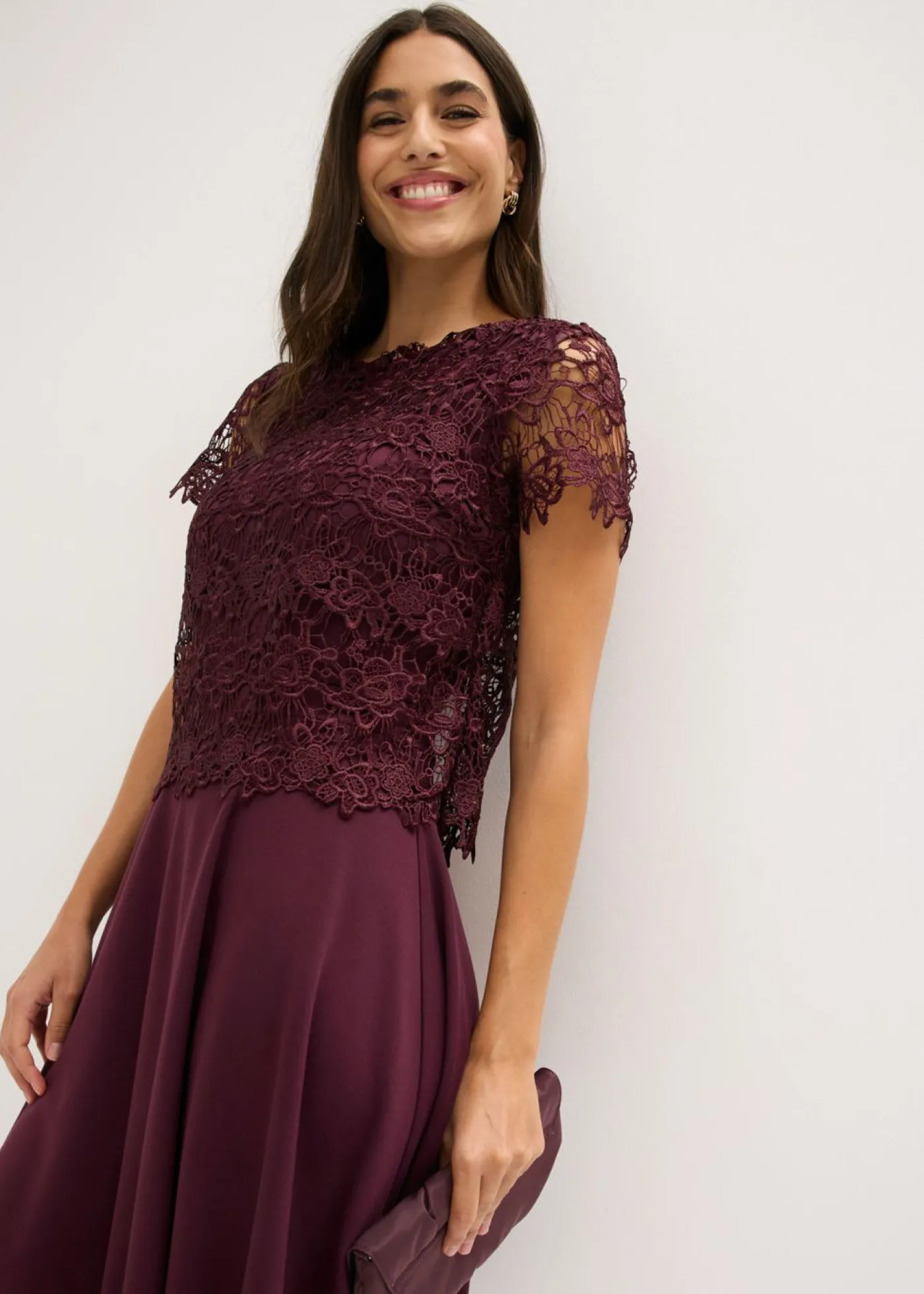 bonprix bonprix Vestido midi con encaje rojo burdeos Sale