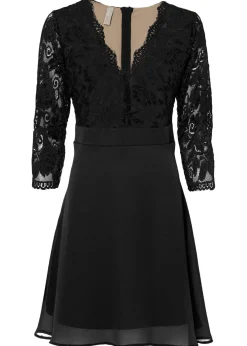 bonprix bonprix Vestido midi con encaje negro-crudo Outlet
