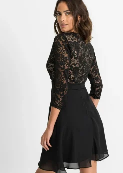 bonprix bonprix Vestido midi con encaje negro-crudo Outlet