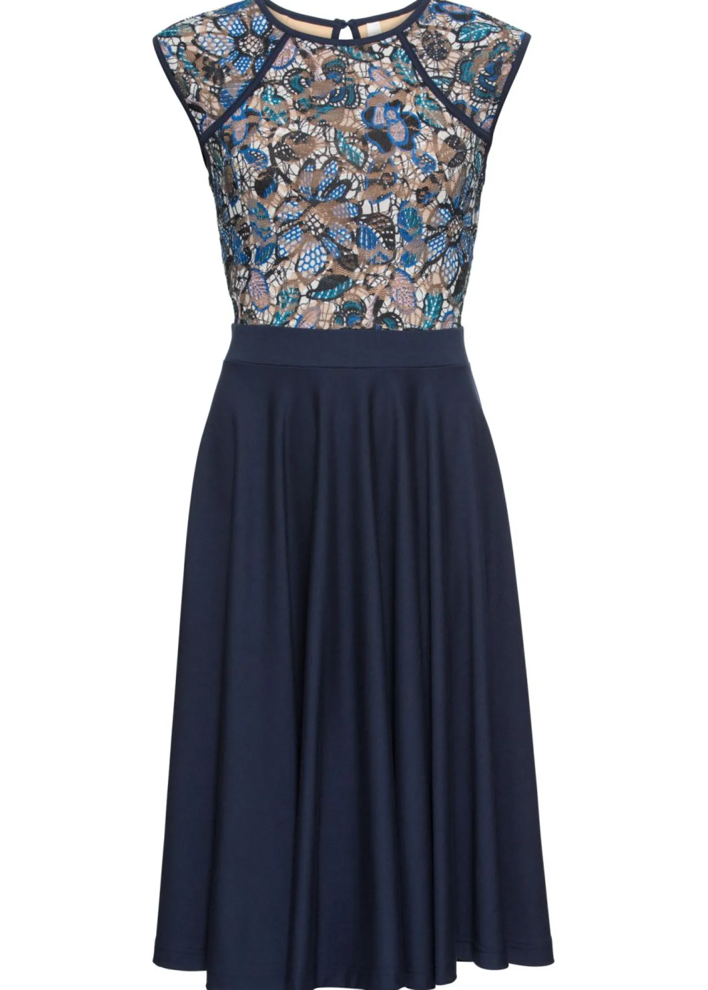 bonprix bonprix Vestido midi con encaje Azul marino de flores Outlet
