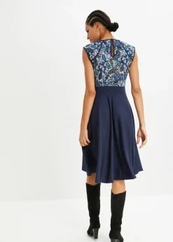 bonprix bonprix Vestido midi con encaje Azul marino de flores Outlet