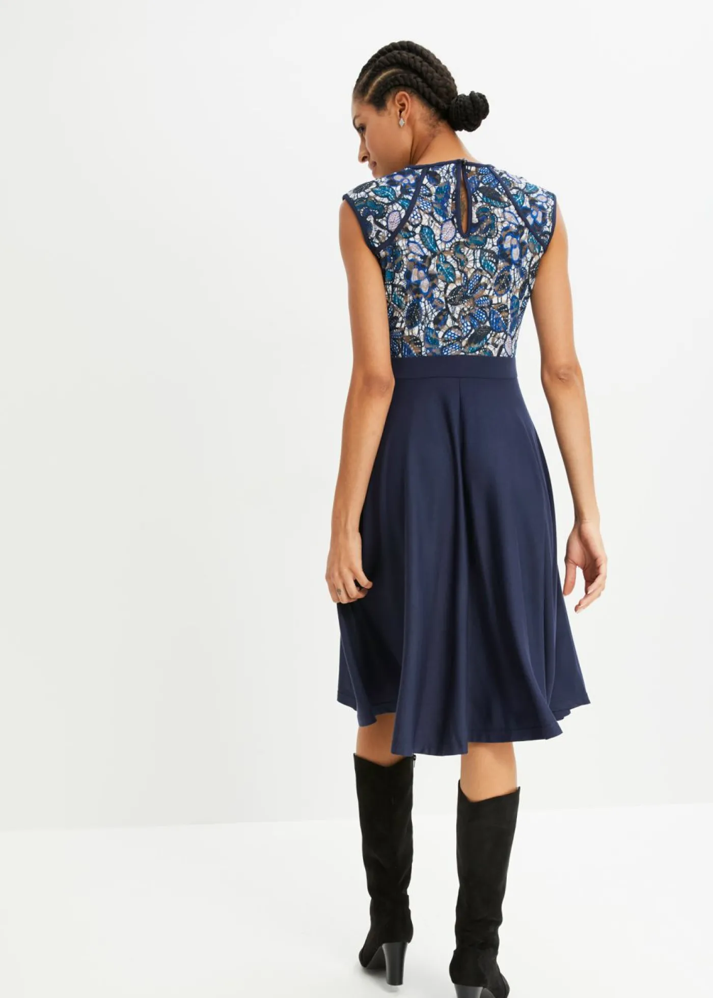 bonprix bonprix Vestido midi con encaje Azul marino de flores Outlet