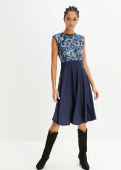 bonprix bonprix Vestido midi con encaje Azul marino de flores Outlet